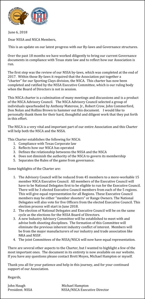 NSCA Charter announcement